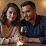 Ein Paar genießt eine intime Unterhaltung in einem gemütlichen Restaurant