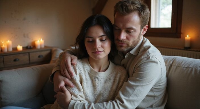 Ein Paar genießt eine intime Massage auf einem beigen Sofa. Ein Paar genießt eine intime Massage auf einem beigen Sofa und wollen erotisch kontakt und sextreffen in Basel.