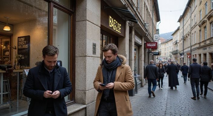 Lebendige Straßenszene in Basel mit Clubs und Massage-Studios. Lebendige Straßenszene in Basel mit Clubs und Massage-Studios.