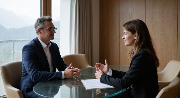 Ein elegantes Treffen in einer diskreten Escort-Agentur in St. Moritz.