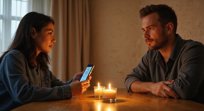 Ein Paar sitzt am Tisch und führt ein engagiertes Gespräch. Ein Paar sitzt am Tisch und führt ein engagiertes Gespräch.