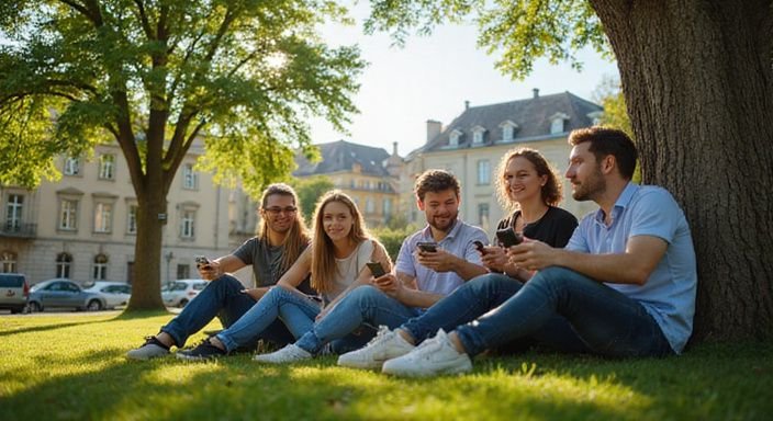 Eine Gruppe junger Erwachsener entspannt sich in einem Zürcher Park.