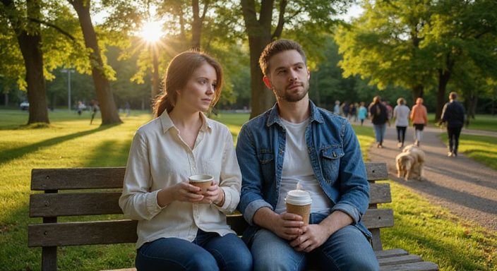 Ein Paar entspannt sich auf einer Bank im Park und wollen flirt kontakt in Zürich.