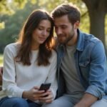 Eine junge Frau und ein Mann sitzen entspannt auf einer Parkbank