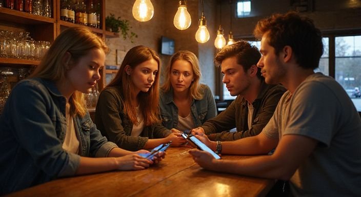 Junge Erwachsene planen das BarFlirt-Event an der Bar. Junge Erwachsene planen das BarFlirt-Event an der Bar.