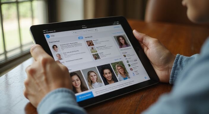 Ein Tablet zeigt eine elegante digitale Plattform für sichere Kommunikation.