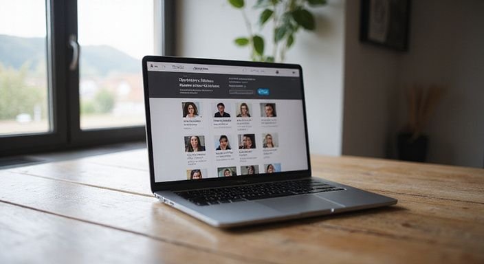 Ein Laptop zeigt eine seriöse Dating-Website für Massageservices in Zürich. Ein Laptop zeigt eine seriöse Dating-Website für Massageservices in Zürich.