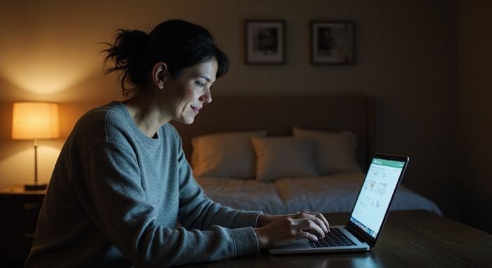 Eine mittelalte Frau sitzt am Schreibtisch und durchstöbert Profile. Eine mittelalte Frau sitzt am Schreibtisch und durchstöbert Profile für erotisch kontakt und sextreffen in Sankt Gallen.