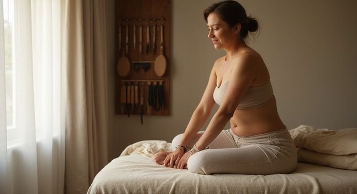 Eine Frau erhält eine entspannende Massage in einem professionellen Raum.