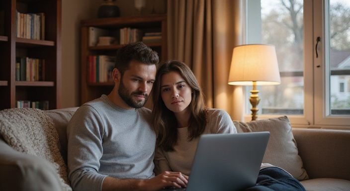 Ein Paar sitzt konzentriert auf einem Sofa mit einem Laptop. Ein Paar sitzt konzentriert auf einem Sofa mit einem Laptop und suche erotisch kontakt und sextreffen in Waadt.