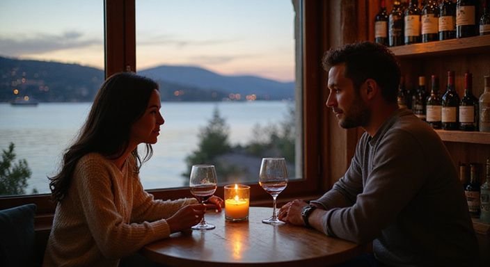 Ein Paar genießt einen romantischen Abend in einer Weinbar. Ein Paar genießt einen romantischen Abend in einer Weinbar und wollen erotisch kontakt und sextreffen in Waadt.