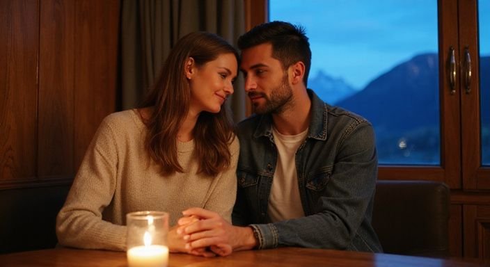 Ein Paar sitzt gemütlich an einem Tisch in einer eleganten Lounge. Ein Paar sitzt gemütlich an einem Tisch in einer eleganten Lounge und wollen erotisch kontakt und sextreffen in Waadt.