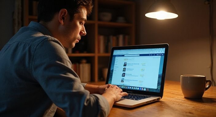 Eine Person arbeitet konzentriert an einem Laptop an einem Schreibtisch und suche Erotisch Kontakt und Sextreffen in Wallis.