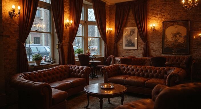 Elegante Lounge mit gemütlichen Sitzgelegenheiten und romantischer Atmosphäre.