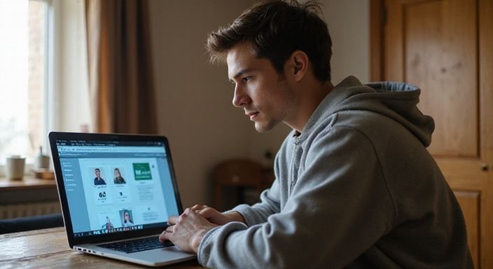 Eine Person in den 20ern sitzt konzentriert am Schreibtisch.