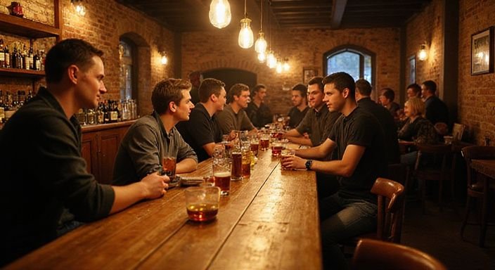 Gemütliche Bar in Genf mit entspannten Gästen und warmem Ambiente.