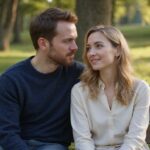 Ein Paar sitzt entspannt auf einer alten Bank im Park