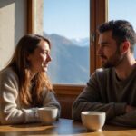 Ein Paar in einem gemütlichen Café genießt ihre Zeit zusammen