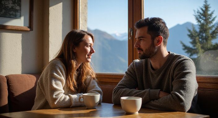 Ein Paar in einem gemütlichen Café genießt ihre Zeit zusammen