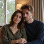 Ein Paar sitzt entspannt auf einem eleganten Sofa und verbindet sich