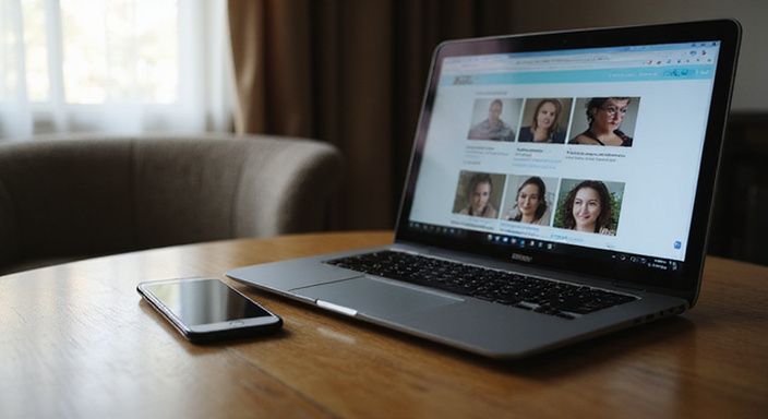 Ein elegantes Arbeitszimmer mit Smartphone und Laptop zeigt vertrauensvolle Online-Plattform.