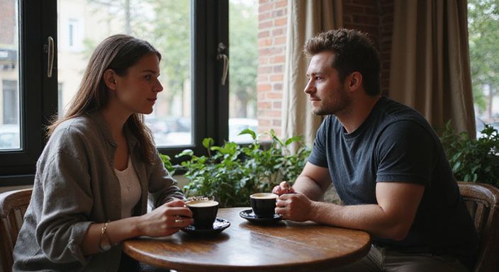 Ein Paar diskutiert ernsthaft über Flirt Kontakt und Sextreffen in Zug in einem Café.