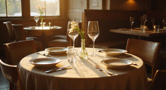Intimes Abendessen für zwei mit eleganter Tischdekoration. Intimes Abendessen für zwei mit eleganter Tischdekoration.