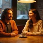 Zwei Erwachsene genießen Kaffee und entspannen in einem gemütlichen Café