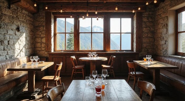Alpine Bar mit rustikalem Charme und gemütlicher Atmosphäre.