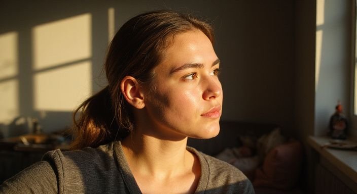 Eine entspannte Person in einem alltäglichen Wohnumfeld. Eine entspannte Person in einem alltäglichen Wohnumfeld.