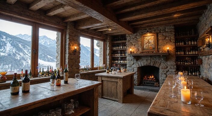 Rustikales Weinhaus in Zermatt mit authentischer Atmosphäre und Alpendekor.