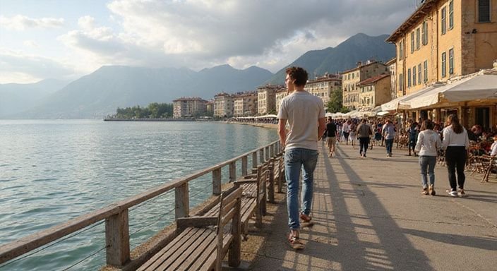 Eine Person genießt den Blick auf den Genfersee.