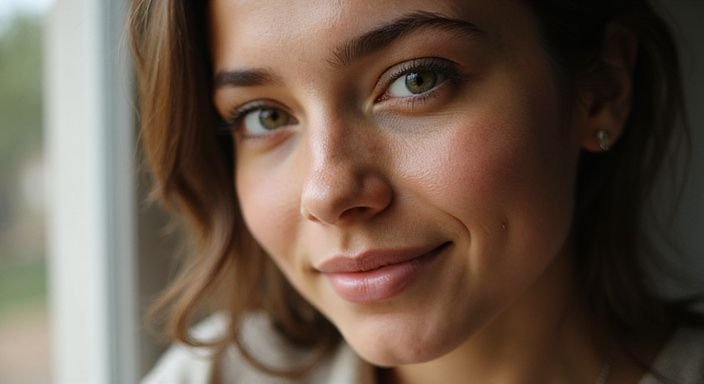 Nahaufnahme eines Porträts mit natürlichen Hauttexturen und Details. Sexkontakt Zürich suchen