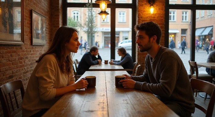 Ein Paar genießt Kaffee in einem gemütlichen Café in Freiburg.